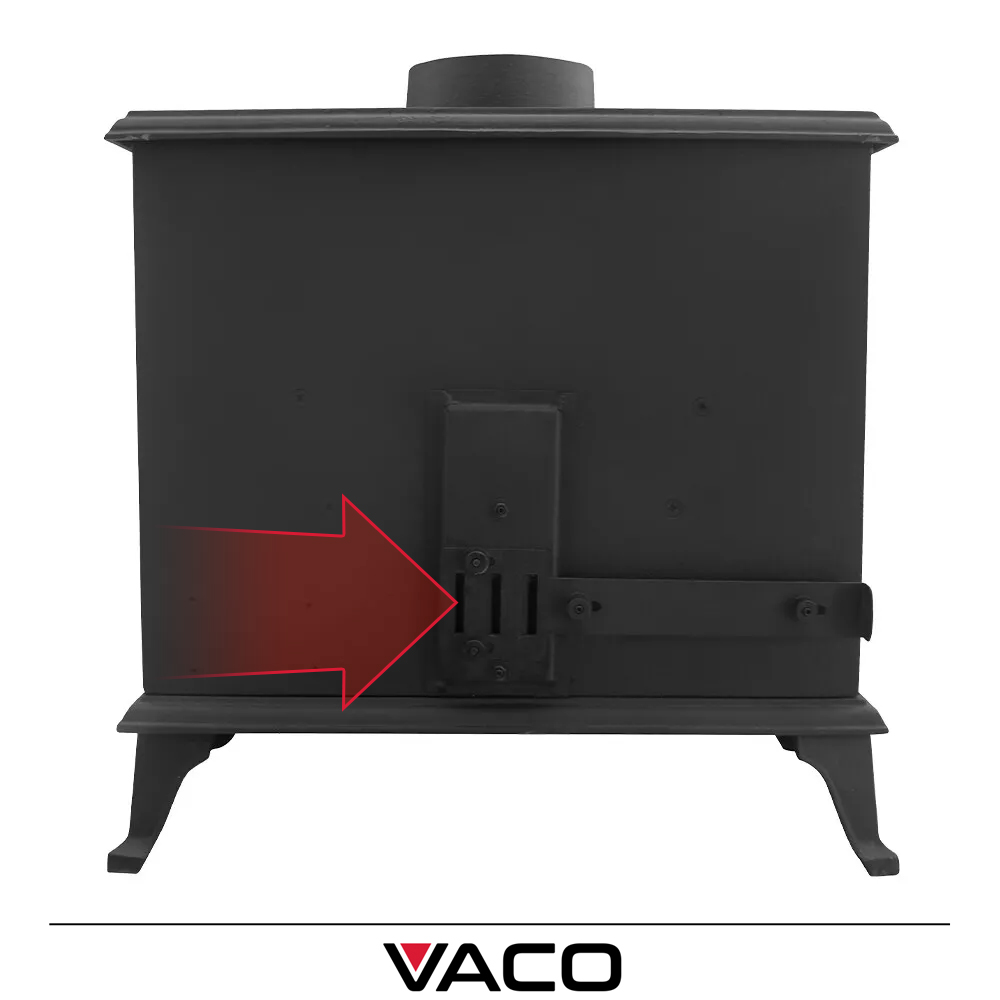Piec żeliwny VACO 10 kW – regulacja tylnego wlotu powietrza