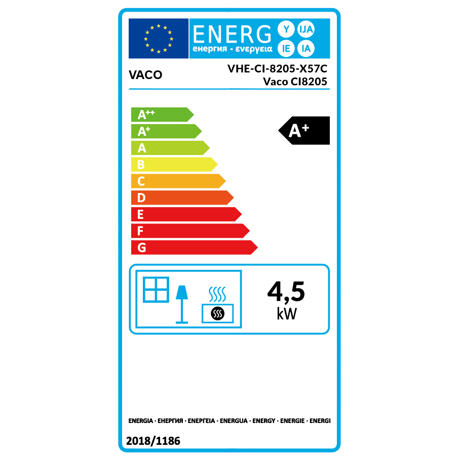 Piec żeliwny VACO 4,5 kW – etykieta energetyczna A+