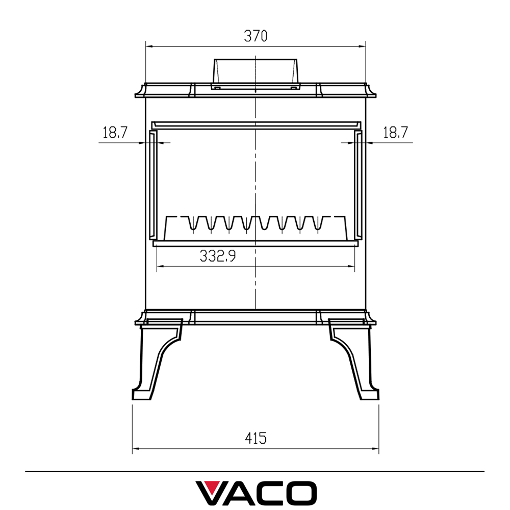Piec żeliwny VACO 4,5 kW – wymiary front