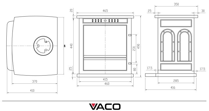 Piec żeliwny VACO 7 kW wymiary