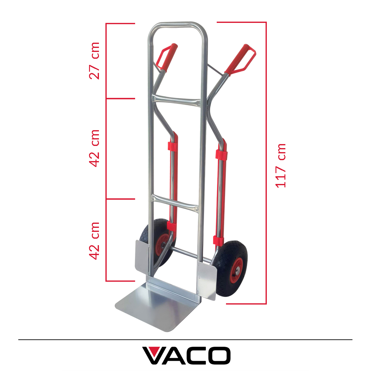 Wózek transportowy VACO 200 kg – wymiary i konstrukcja stalowa