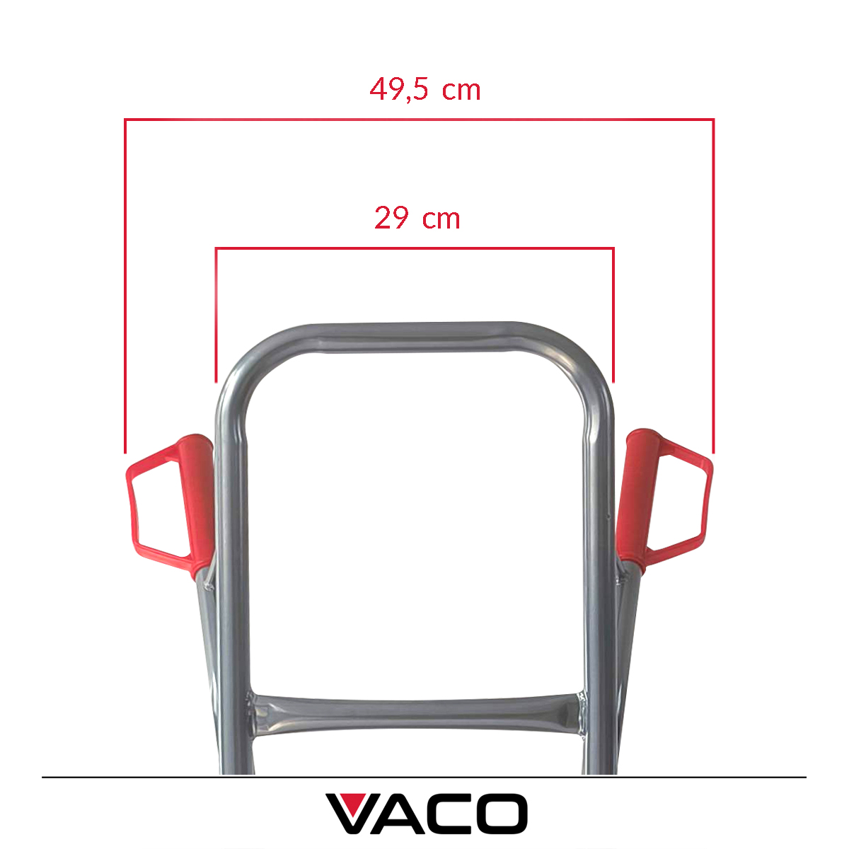 Wózek transportowy VACO 200 kg – wymiary uchwytów