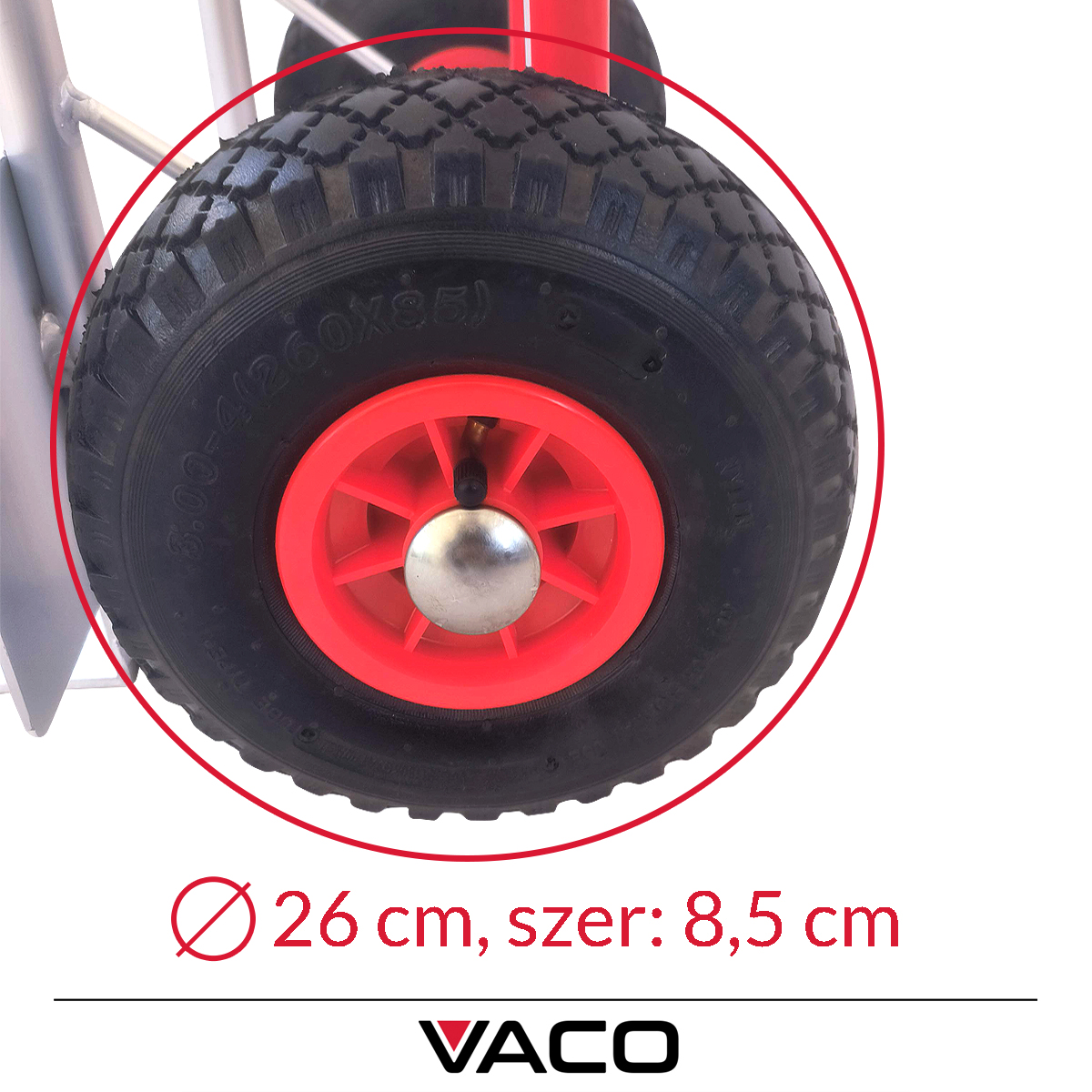 Wózek transportowy VACO 200 kg – koło pneumatyczne 260 mm